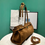 Prada Medium Suede Handbag 1BA426 Coffee